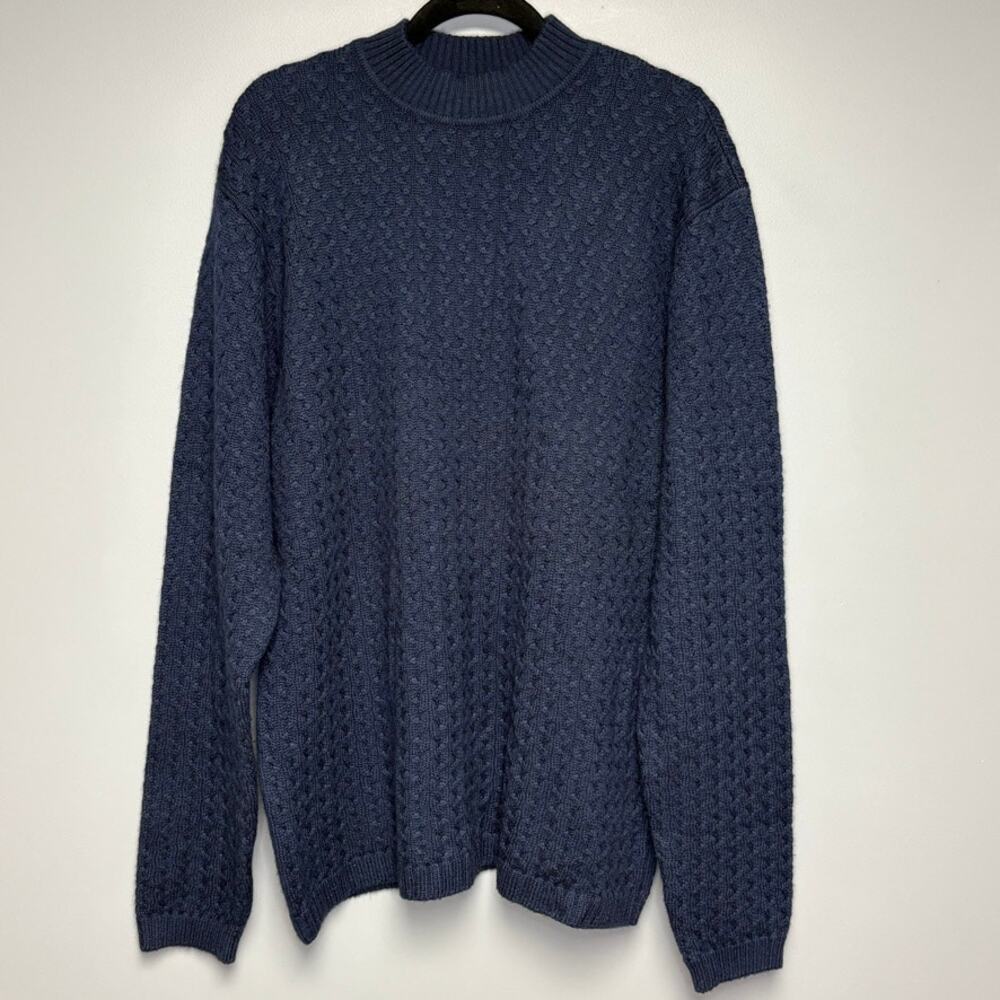 Alex Cannon Wool Blend Navy Cable Knit Dad Grandpa Mock Neck Sweater Mens Sz L‎